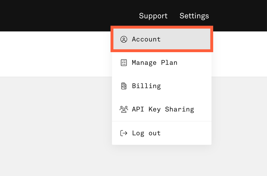 Locate account settings