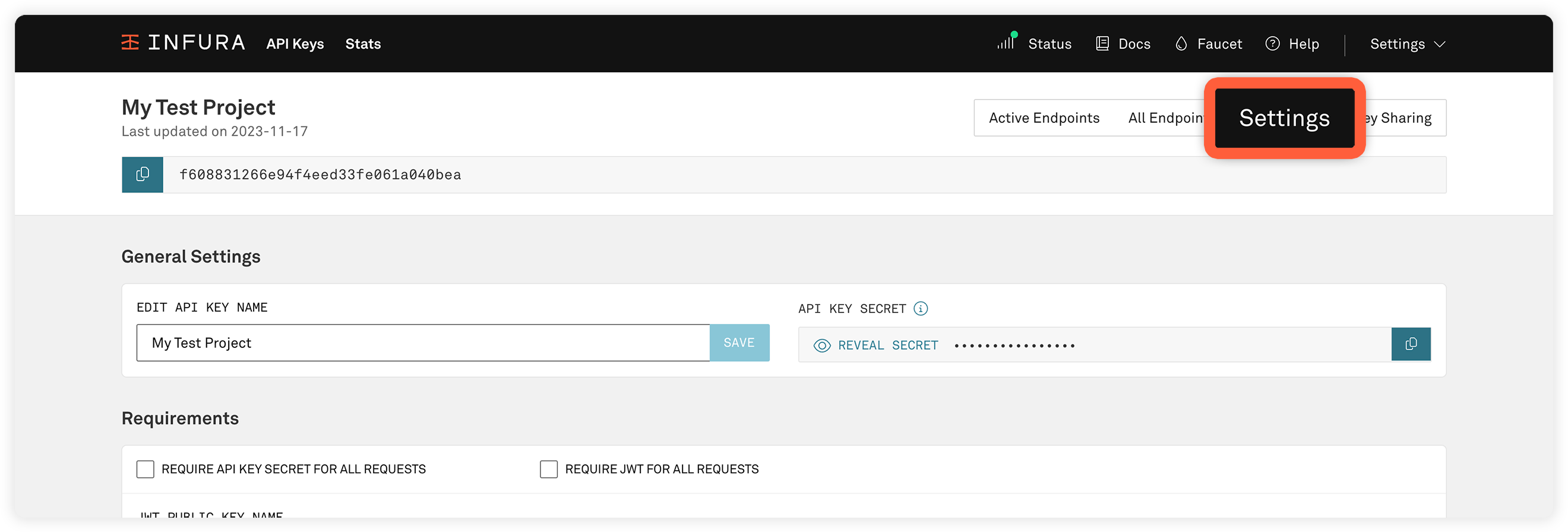 Settings page